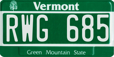VT license plate RWG685