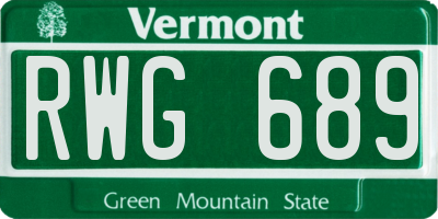VT license plate RWG689