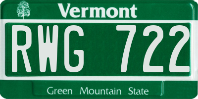 VT license plate RWG722