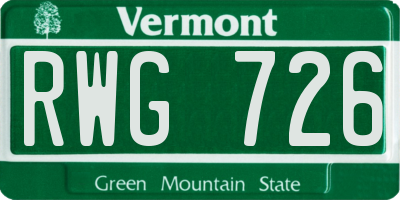 VT license plate RWG726