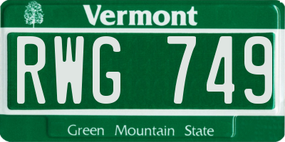 VT license plate RWG749