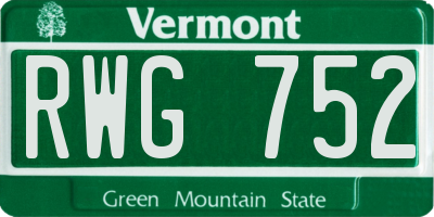 VT license plate RWG752