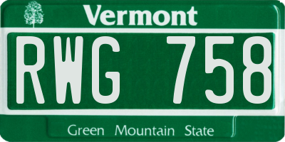 VT license plate RWG758