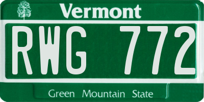 VT license plate RWG772