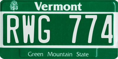 VT license plate RWG774