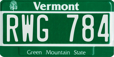 VT license plate RWG784
