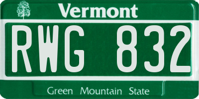 VT license plate RWG832