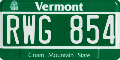 VT license plate RWG854