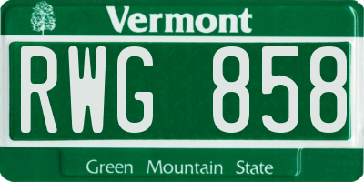 VT license plate RWG858
