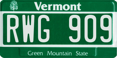 VT license plate RWG909