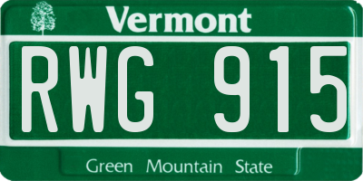 VT license plate RWG915