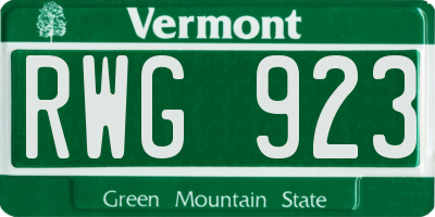 VT license plate RWG923