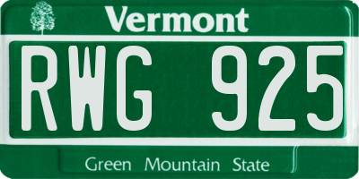 VT license plate RWG925