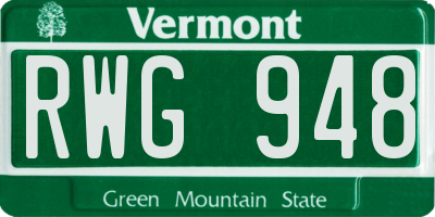 VT license plate RWG948