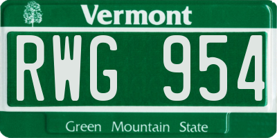 VT license plate RWG954