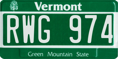 VT license plate RWG974