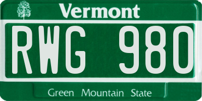 VT license plate RWG980