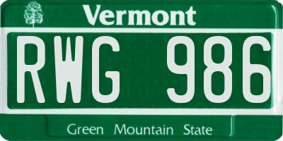 VT license plate RWG986