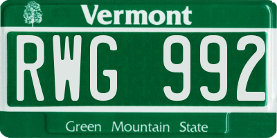 VT license plate RWG992