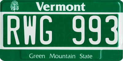 VT license plate RWG993