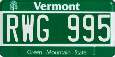 VT license plate RWG995