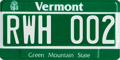 VT license plate RWH002