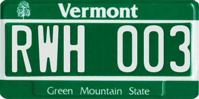 VT license plate RWH003