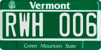 VT license plate RWH006