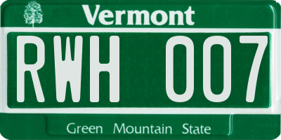 VT license plate RWH007