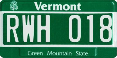 VT license plate RWH018