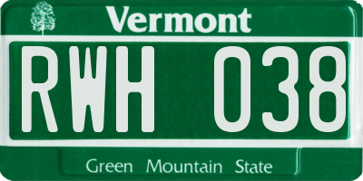 VT license plate RWH038