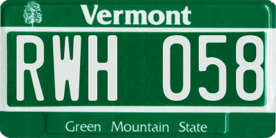 VT license plate RWH058