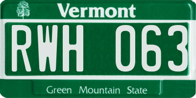 VT license plate RWH063