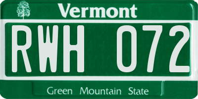 VT license plate RWH072