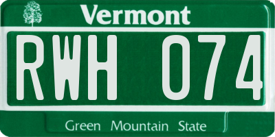 VT license plate RWH074