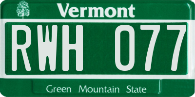 VT license plate RWH077