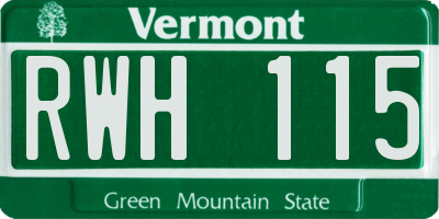 VT license plate RWH115