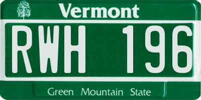 VT license plate RWH196