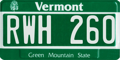 VT license plate RWH260