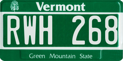 VT license plate RWH268
