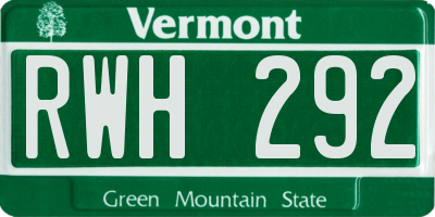 VT license plate RWH292