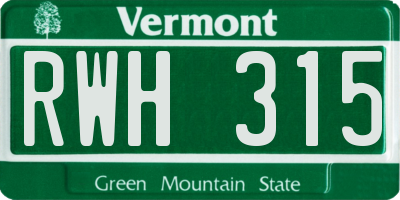 VT license plate RWH315