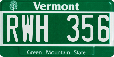 VT license plate RWH356