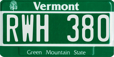 VT license plate RWH380