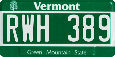 VT license plate RWH389