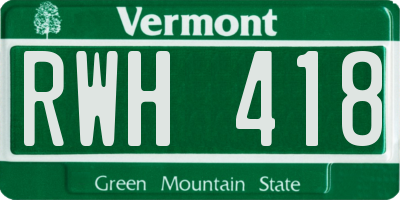 VT license plate RWH418
