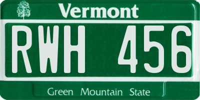 VT license plate RWH456