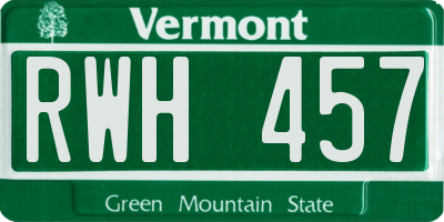 VT license plate RWH457
