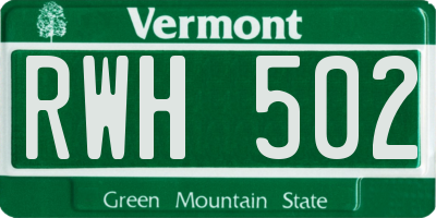 VT license plate RWH502