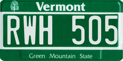 VT license plate RWH505